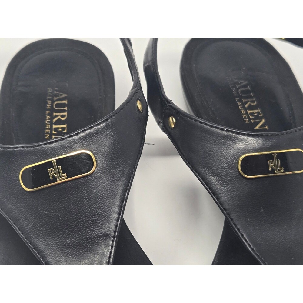 Lauren Ralph Lauren Thong Sandals Women's Size 9 Kacy Black Gold T-Strap - Picture 2 of 7